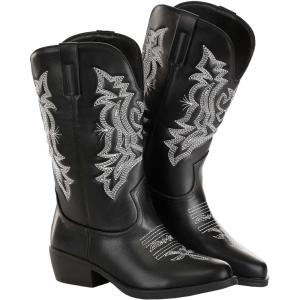 Fun Costumes Classic Black Cowgirl Boots for Women, Faux Leather, Rubber Soles