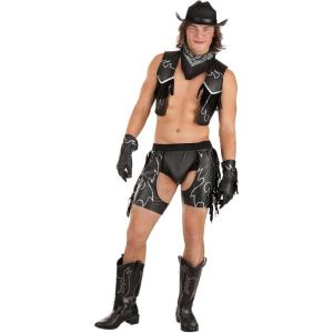 Men’s Alluring Cowboy Costume, Adult Cowboy Set with Chaps, Leather Outfit for Halloween, Raves, Parties