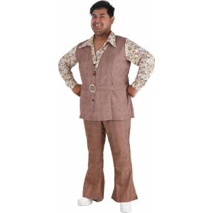 Men’s Plus Size 70’s Vest Costume, Adult Disco Hippie Outfit for Halloween Dance, Vintage Floral Houndstooth Bellbottoms