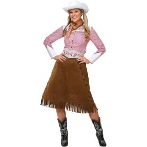 Women’s Plus Size Rodeo Cowgirl Costume – Gingham Shirt, Faux Suede Skirt, Hat, Belt, and Scarf