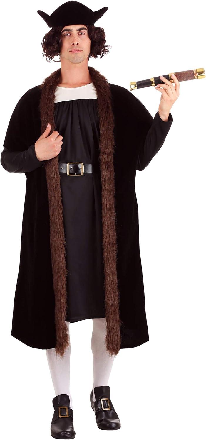 imageAdult Explorer Christopher Columbus Costume Mens Fur Coat Renaissance Historical Outfit 4 Piece Set