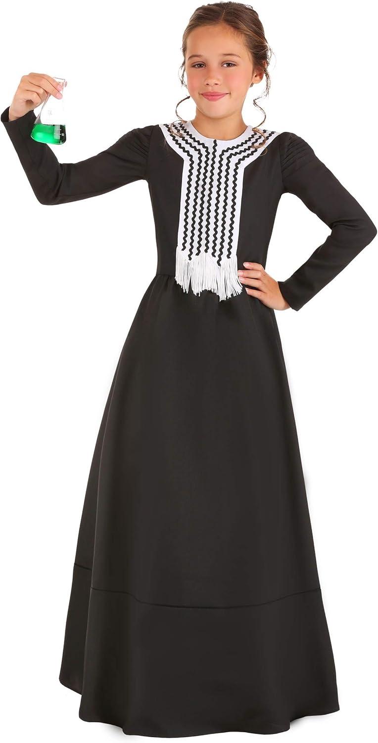 imageGirls Marie Curie Halloween Costume Kids Historical Scientist Outfit with Long Sleeve Dress for DressUp