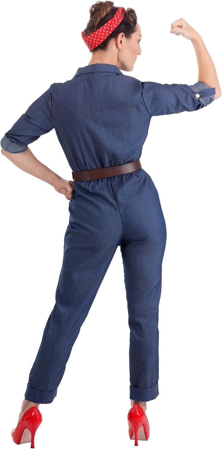 imageWorld War II Icon Costume for Women Rosie The Riveter Denim Coveralls Mechanic Jumpsuit for Halloween