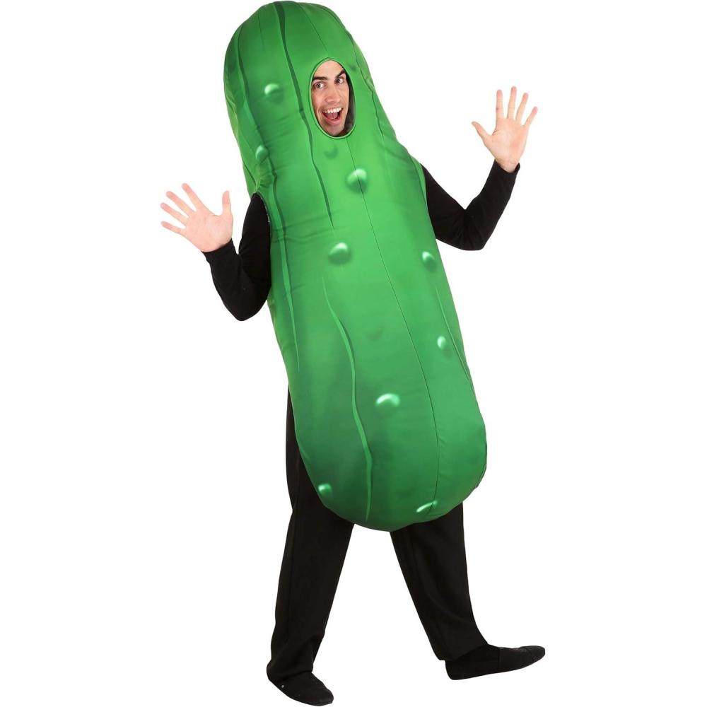 imageAdult Pickle Costume for Men Funny Green Vegetable Halloween Pullover Tunic with Printed Pickle Details