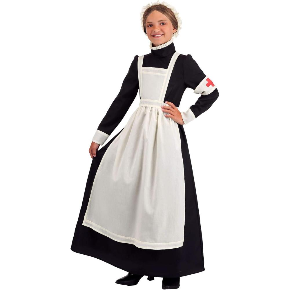 imageFun Costumes Florence Nightingale Costume for Girls British Victorian Nurse Dress for Historical School Plays or Halloween