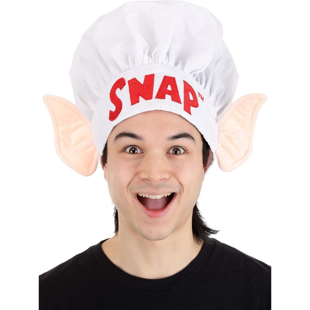 imageFun Costumes Rice Krispies Snap Elf Ear Chef Hat  Breakfast Cereal Character Accessory with Embroidered Name On The Brim  Standard  White