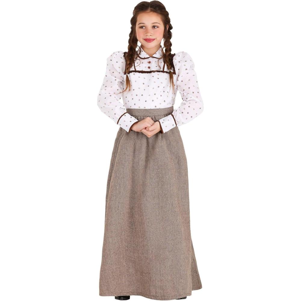 imageGirls Pioneer Costume Wild West Outfit With Floral Print Blouse and Solid Skirt Colonial Prairie Dress