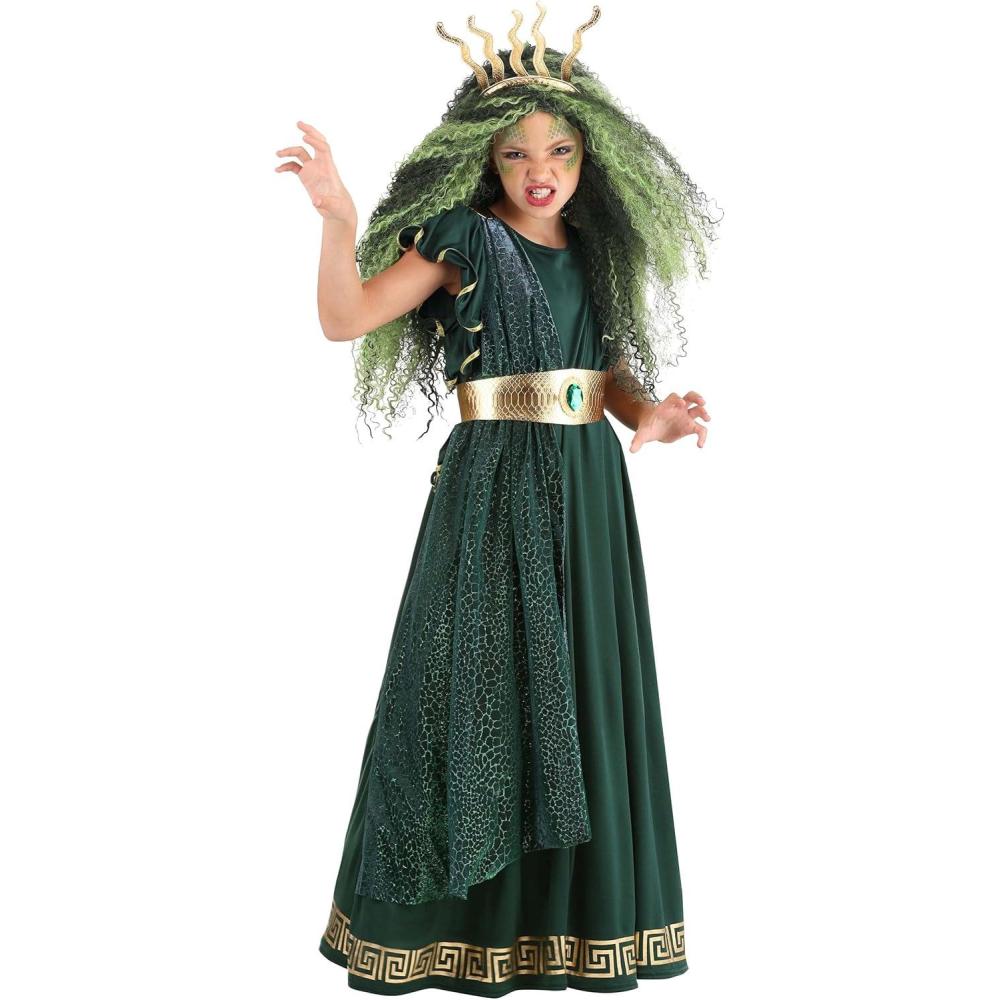 imageMedusa Girls Costume  Jersey Knit Dress with Snakeskin Shoulder Emblems and Crown