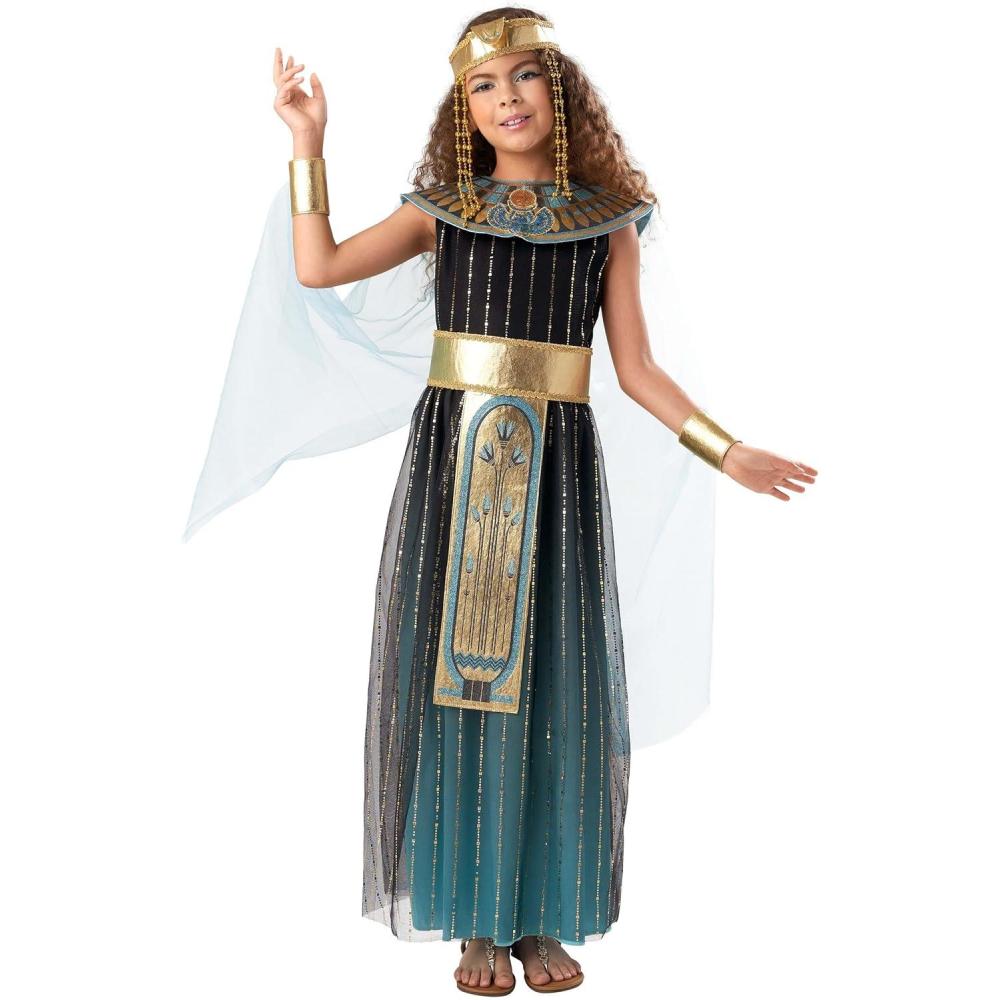 imageTeal Ombre Cleopatra Costume for Kids  Royal Egyptian Queen Dress with Faux Leather Belt ampamp HeadbandDark Cleopatra