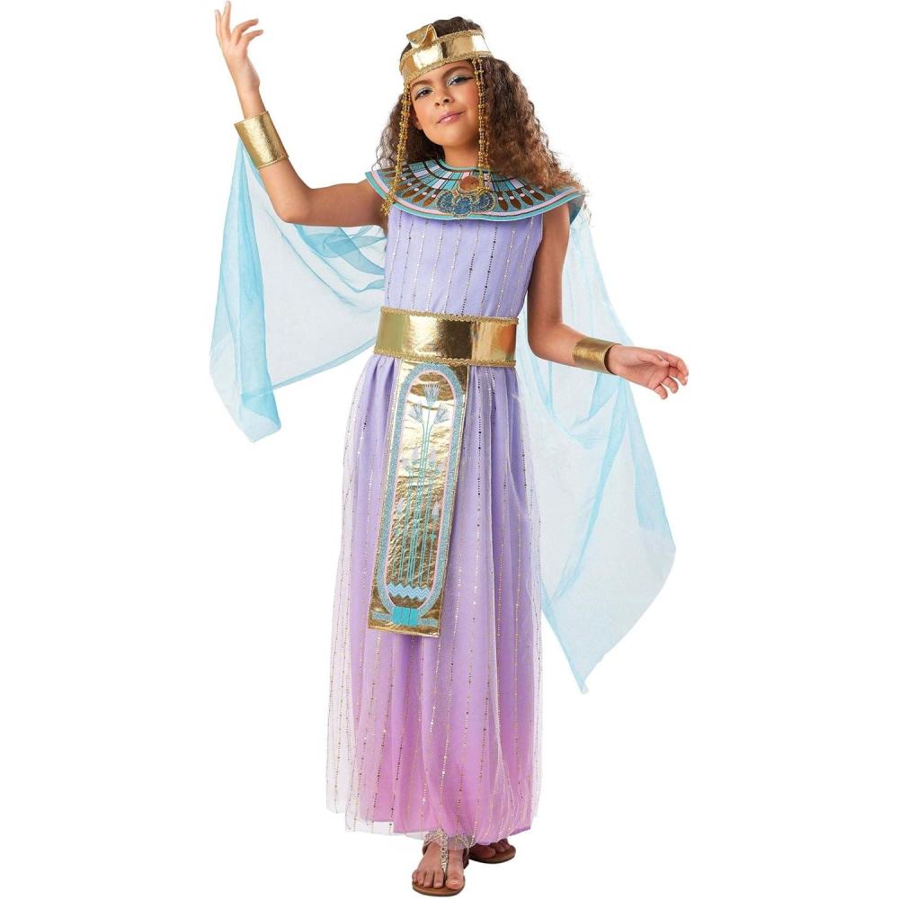 imageTeal Ombre Cleopatra Costume for Kids Royal Egyptian Queen Dress with Faux Leather Belt ampamp HeadbandLavender Cleopatra