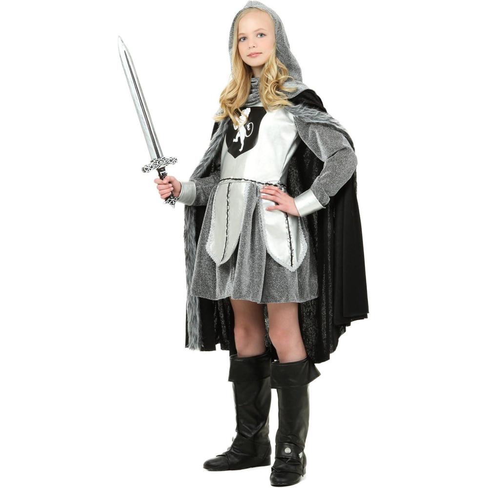 imageWarrior Knight Costume for Teens Faux Leather Dress with Metallic Chain Mail Cape ampamp Boot Covers