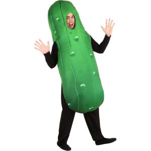 Adult Pickle Costume for Men, Funny Green Vegetable Halloween Pullover Tunic with Printed Pickle Details