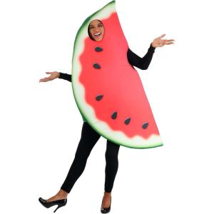 Adult Watermelon Costume, Sweet Fruit With Watermelon Slice Shaped Tunic With Hood And Printed To Look Like A Watermelon