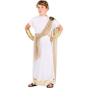 Ancient Greece Kids Zeus Costume Tunic, Drape, Crown, Belt, Gauntlets