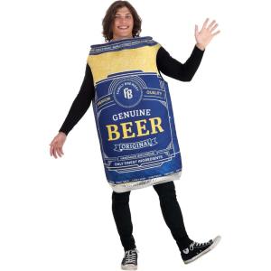 Beer Can Costume for Adults – Foam Tunic with Metallic Silver Top and Printed Graphics