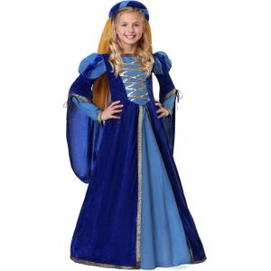 Girls Renaissance Dress, Ren Faire Outfit, Medieval Child Costume, Children’s Blue Queen Maiden Princess(Costume)
