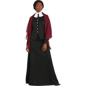 Historical Womens Costume, Iconic Harriet Tubman Polyester Poplin Outfit With Blouse, Skirt, Necktie, and Shawl