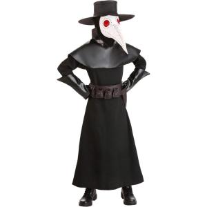 Kids Black Plague Doctor Costume, Scary Masked 16th Century Bubonic Physician Halloween Outfit