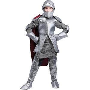 Knight Armor Costume For Kids | Metallic Foam-Backed Suit With Attached Cape, Helmet, Gauntlets, And Boot Covers X-Small Bundle