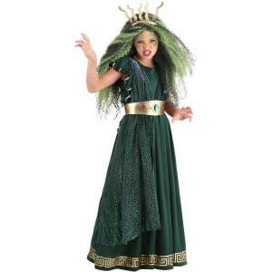 Medusa Girl’s Costume – Jersey Knit Dress with Snakeskin Shoulder Emblems and Crown