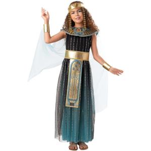 Teal Ombre Cleopatra Costume for Kids | Royal Egyptian Queen Dress with Faux Leather Belt & Headband(Dark Cleopatra)