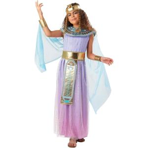 Teal Ombre Cleopatra Costume for Kids | Royal Egyptian Queen Dress with Faux Leather Belt & Headband(Lavender Cleopatra)