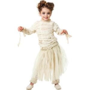 Toddler Mummy Costume For Girl’s, Adorable Egyptian Mummy Outfit With Shirt, Skirt, Leg Warmers and Strips Of Fabric