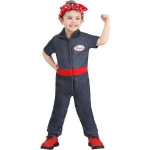 Toddler Rosie The Riveter Costume | Jumpsuit with Headband and Diaper Access