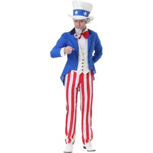 Uncle Sam Patriotic Costume – Includes Striped Pants, Blue Jacket, Vest, Top Hat, Bow Tie(Bundle W/ Wig & Beard Kit)