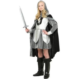 Warrior Knight Costume for Teens – Faux Leather Dress with Metallic Chain Mail Cape & Boot Covers