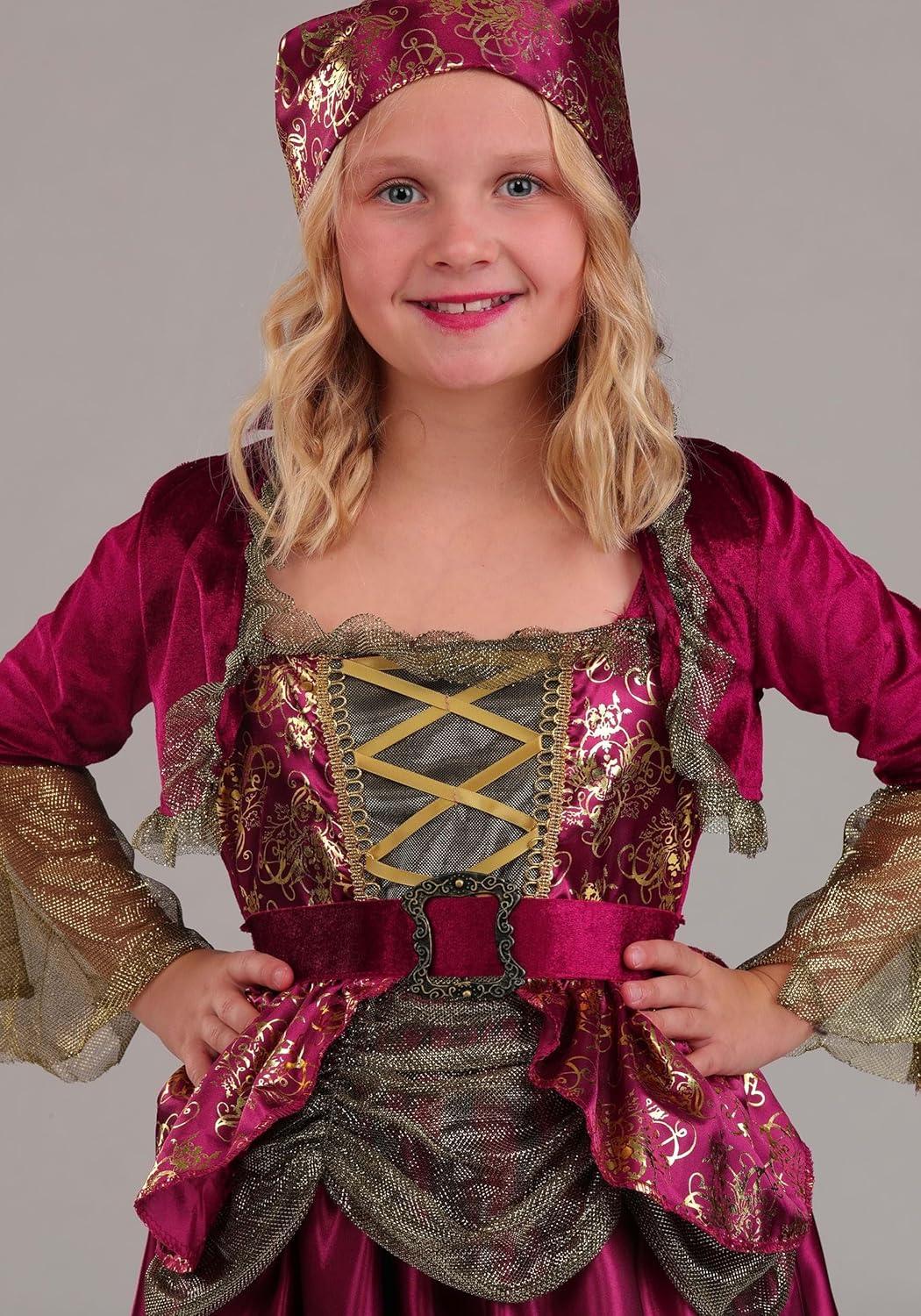 imageGirls First Mate Pirate Costume Dress Satin Dress with Metallic Floral Print Velour Belt Shrug ampamp Scarf