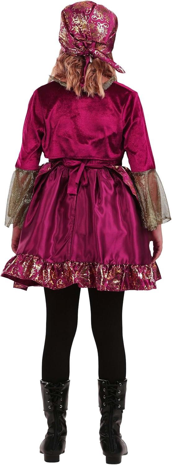 imageGirls First Mate Pirate Costume Dress Satin Dress with Metallic Floral Print Velour Belt Shrug ampamp Scarf