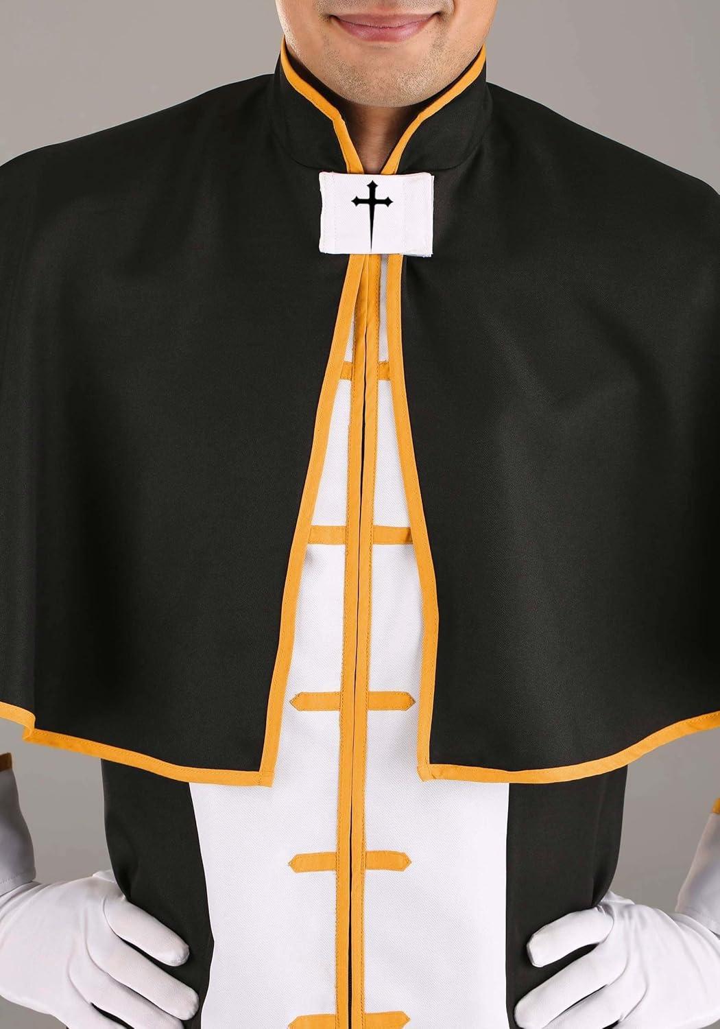 imageMens Priest Costume Outfit Adult Pastor Halloween Costumes Black White and Gold Robe and Cape