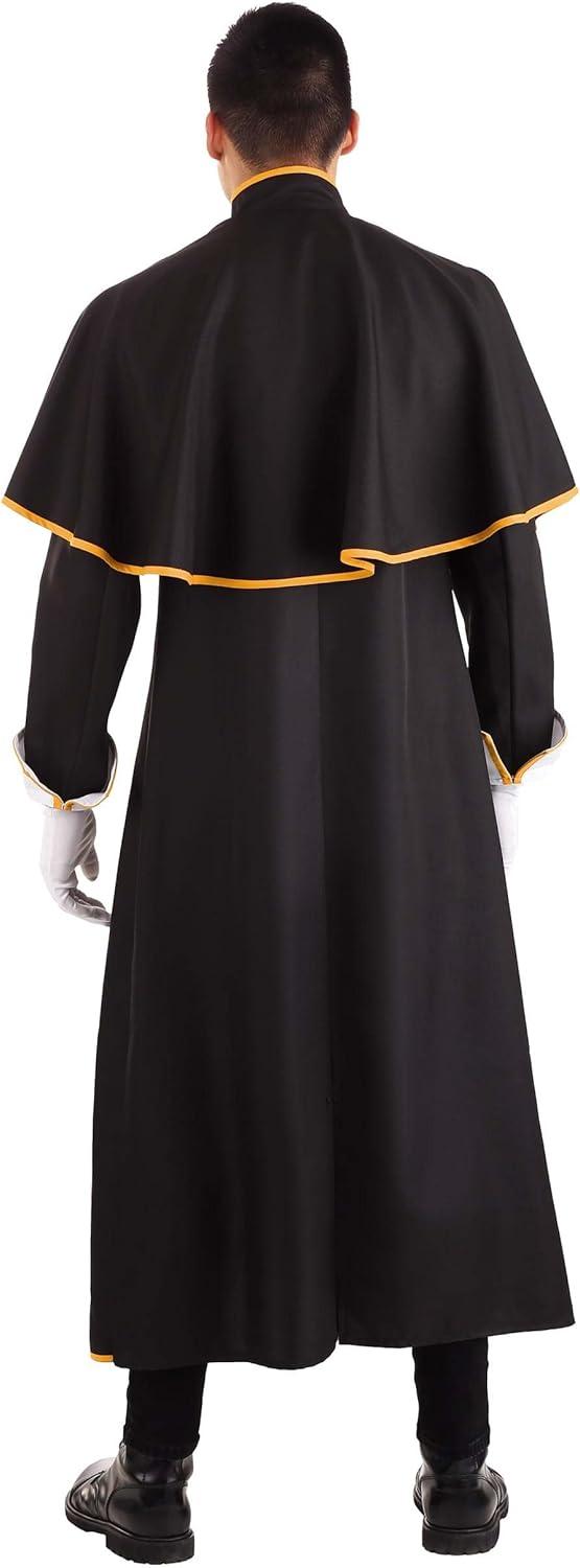 imageMens Priest Costume Outfit Adult Pastor Halloween Costumes Black White and Gold Robe and Cape