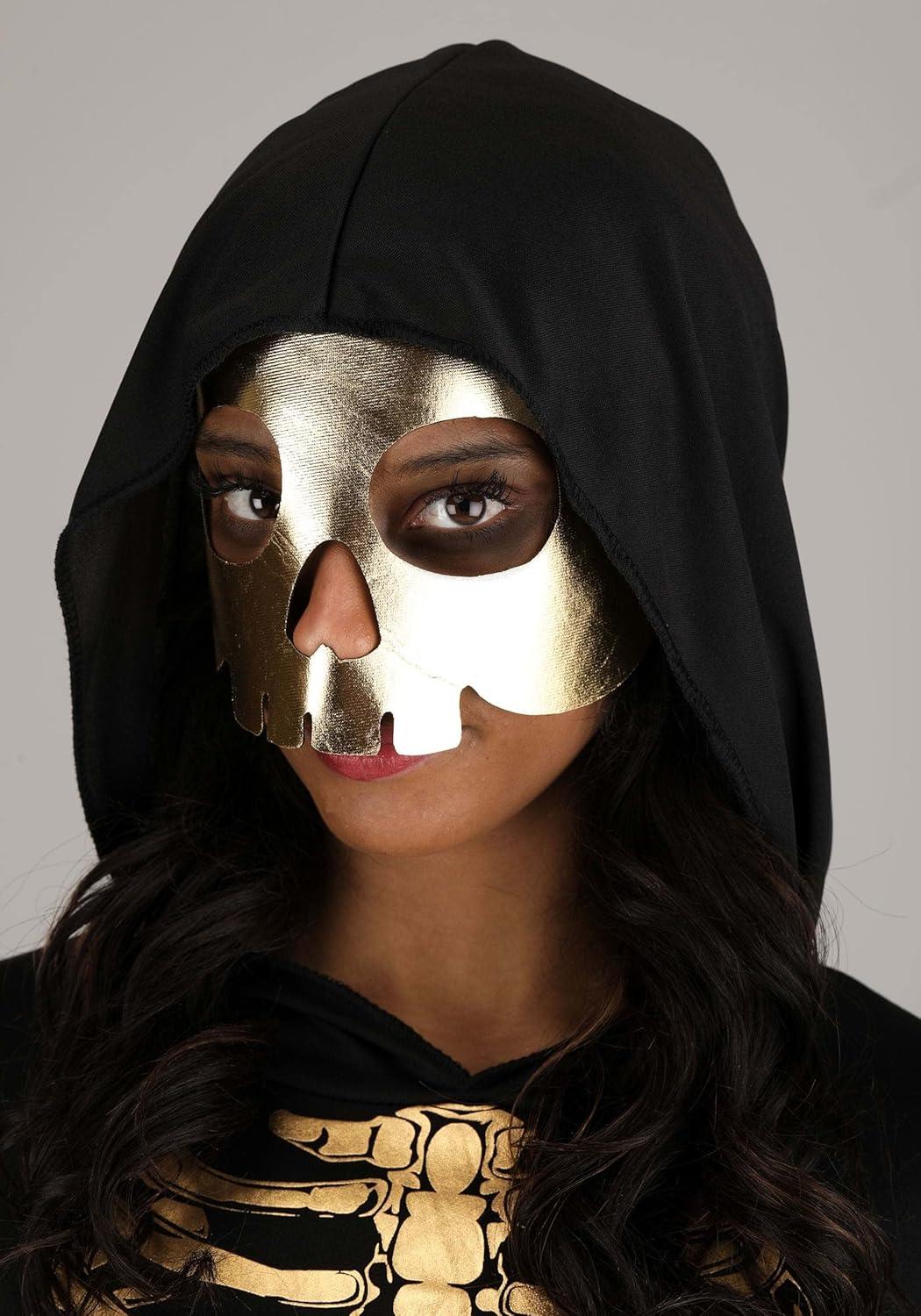 imageWomens Gilded Golden Skeleton Costume Dress with Hooded Design ampamp Mask Halloween Skeleton Outfit for Women