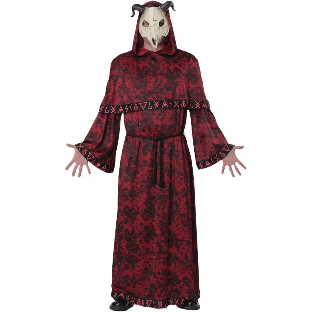 imageAdult Masked Evil Costume Mens Red and Black Robe Satanic Panic Demonic Cult Leader Halloween OutfitBundle W Pitchfork