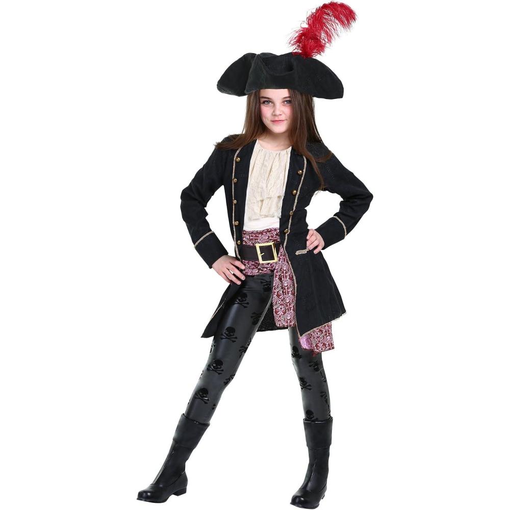imageBuccaneer Pirate Costume Girls DressUp Pirate Jacket Hat Shirt PantsBundle With Toy Sword