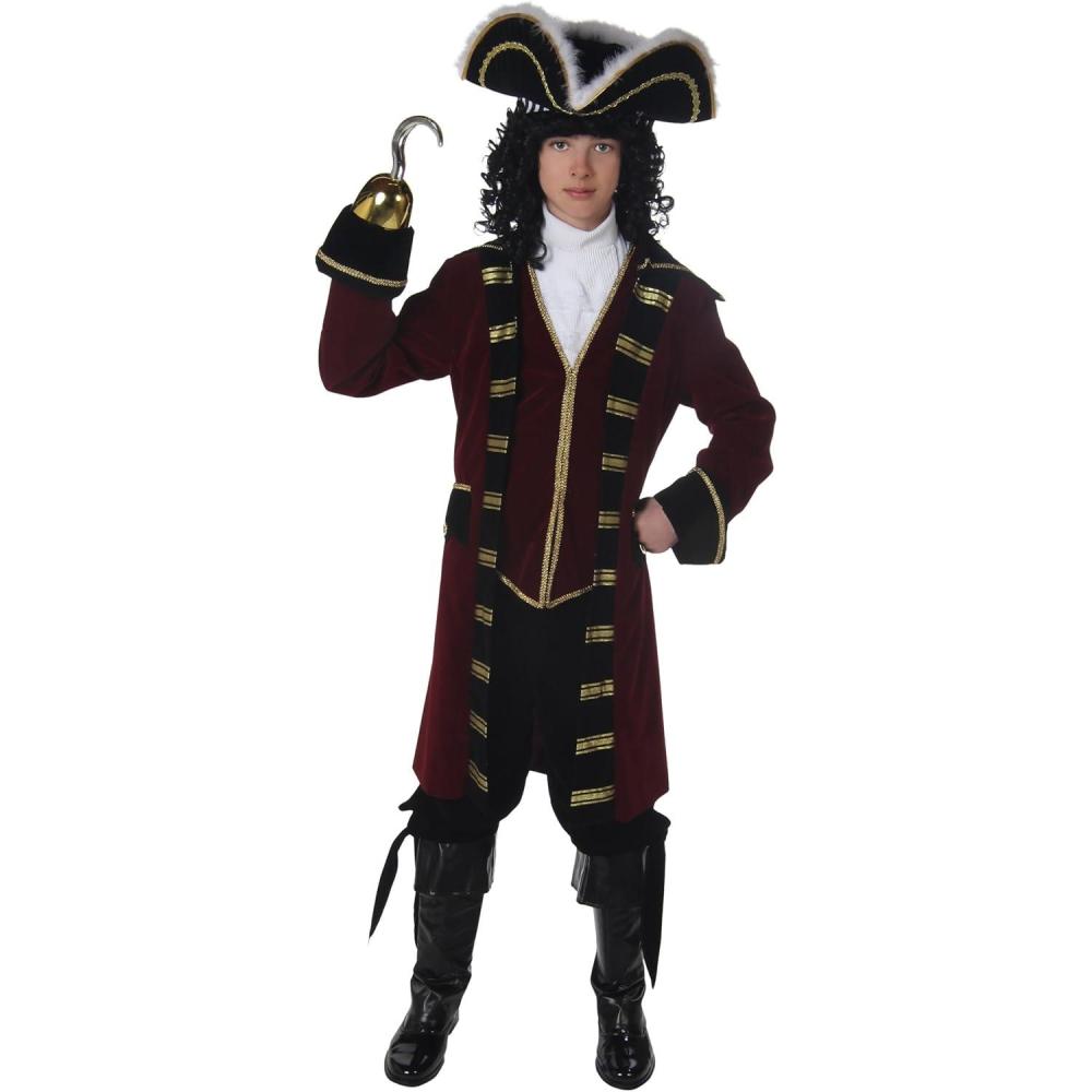 imageFun Costumes Child Captain Hook Pirate Costume Jacket Vest Jabot Knickers Pirate Cap Deluxe Gold Trim OutfitTeen