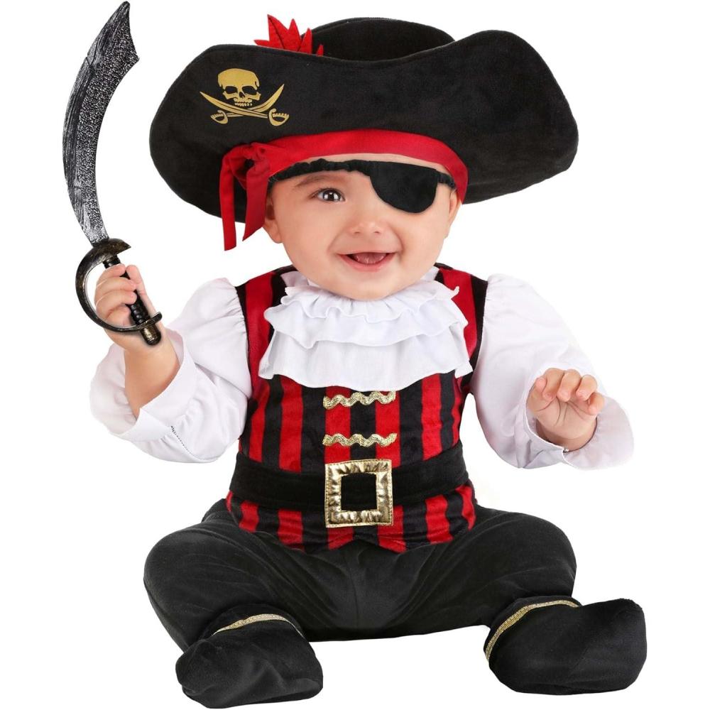 imageFun Costumes Pirate Baby Infant Costume Jumpsuit ampamp Attached Belt Halloween Pirate Theme Dress Up Outfit