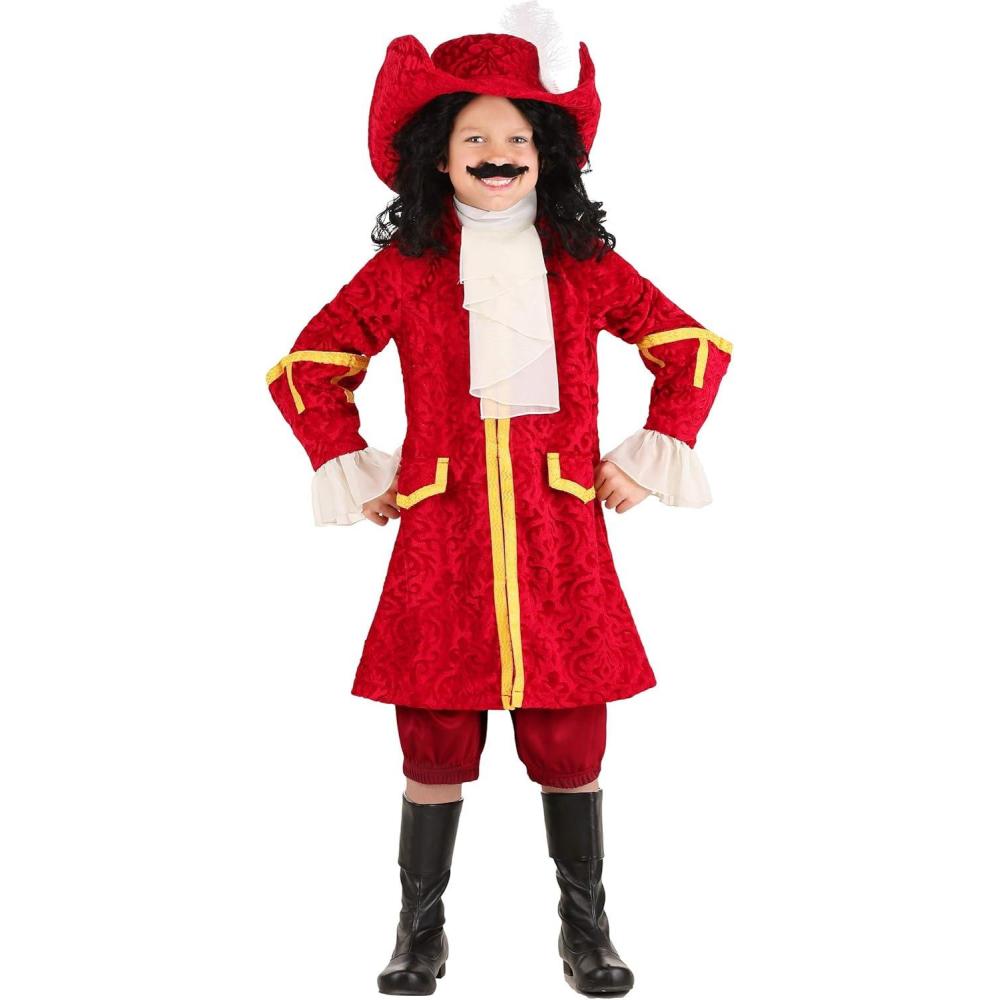 imageKids Captain Hook Costume Neverland Pirate Captain Outfit For Children With Jacket Pants Velour Hat And Chiffon CravatRed