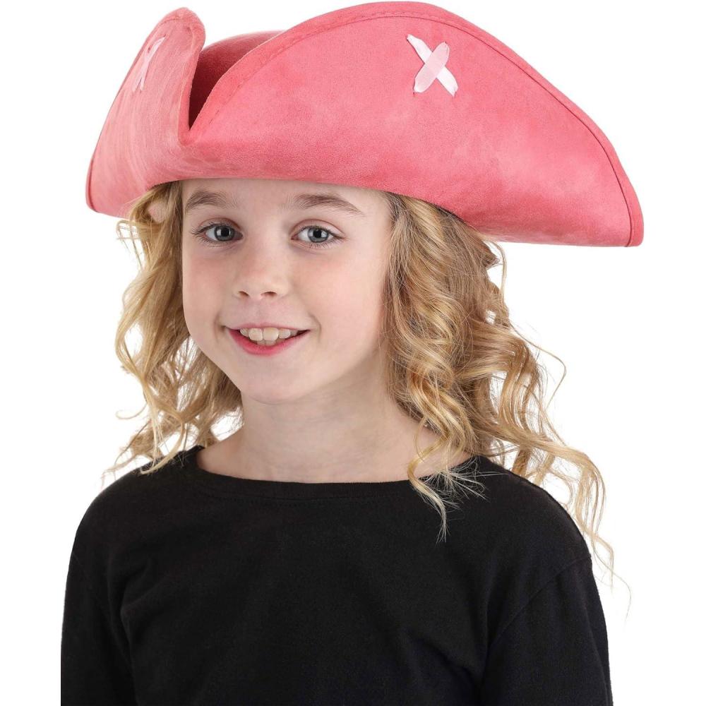 imageKids Pink Tricorn Pirate Costume Hat  Molded Hat with Ribbon Stitching One Size