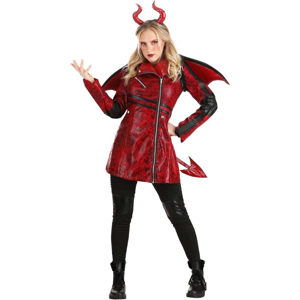 imageLeather Devil Costume for Women Sexy Red Devil Outfit with Horns Satan DressUp for Halloween ampamp Scary Cosplay