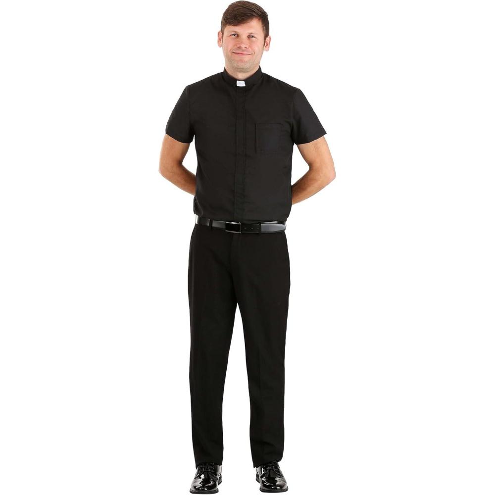 imageMens Priest Costume  Pants Fabric Shirt Black And White Clerical Collar  For Halloween Plays or Cosplay