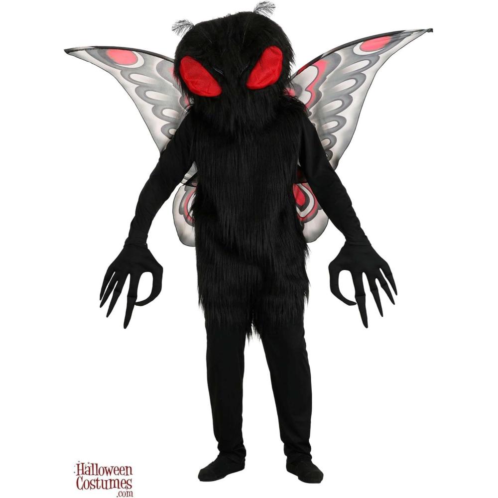 imageMothman Adult Costume  West Virginia Legendary Cryptid Mothman Black Furry Jumpsuit with Wings and Headpiece