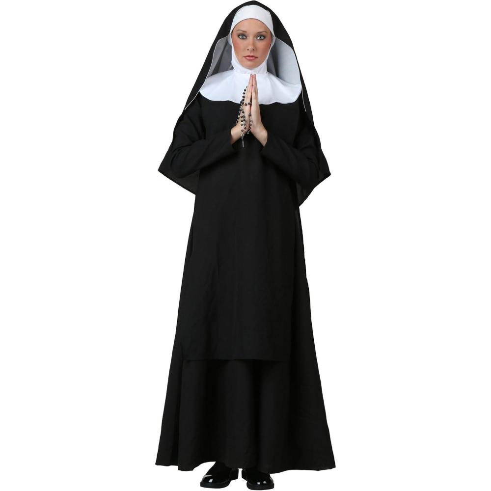imageWomens Deluxe Nun Costume Dress  Plus Size Sister of Faith Halloween OutfitCostume W Cross Necklace