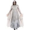 imagequotWomens Lady in White Ghost Halloween Costume  Polyester Dress Chiffon Overlay Hooded Capequot