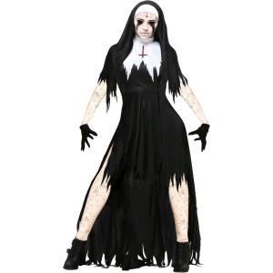 Adult Dreadful Nun Costume Women’s, Undead Sister Mary Catherine Costume, Black Scary Exorcist Halloween Outfit