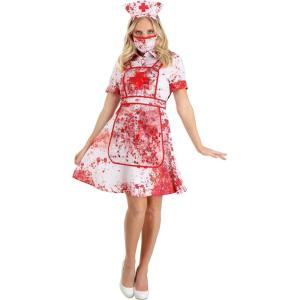 Bloody Nurse Halloween Costume, Killer Nurse Costume For Women, All Over Splatter Details With Hat and Mask