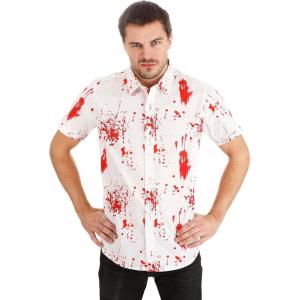 Fun Costumes Men’s Bloody Haunted Halloween Button Up Short Sleeve Collared Party Shirt – Adult Scary Hawaiian Shirt(Multicolor)