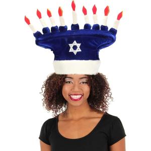 Happy Chanukah Soft Costume Hat – Velour with Soft-Sculpted Menorah and Size Adjustment